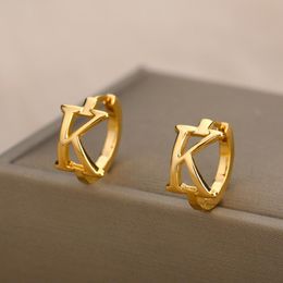 Stud Earrings Initial For Women Stainless Steel Gold Hip Hop Alphabet Ear Cuffs Piercing Earring Christmas Party Jewelry GiftStud