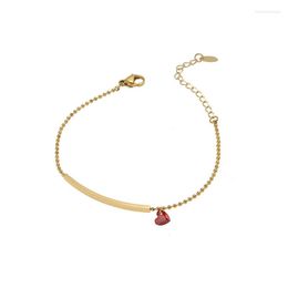 Charm Bracelets Red Heart Bar Round Bead Bracelet For Women Girls Titanium Steel Plated 18K Gold Color Charms Jewelry Gift