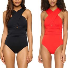 Women's Swimwear Sexy Bikini 2023 Solid Swimsuit Women Deep V Bodysuit Backless Bathing Suit Conservative