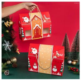 Gift Wrap 12pcs Red Marry Christmas Packaging Kraft Box With Handle Santa Claus Cake Kids Holiday Happy Year Party Favours