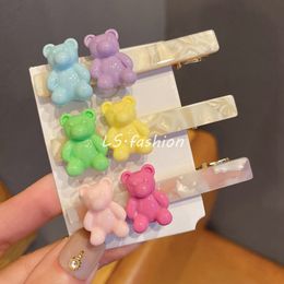 Solid Color Cute Bear Hair Clip Ribbon Bangs Clips Haripins for Girls Fashion Animal Barrettes Headwear Sweet Hair Accessories 1932