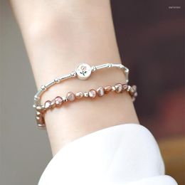 Chains S925 Sterling Silver Tulip Coin Bracelet Temperament Handmade For Women Jewellery Gift