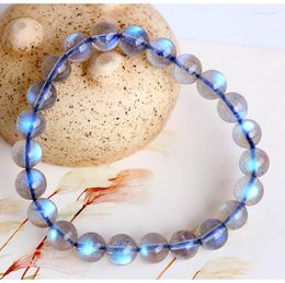 Strand 7mm Natural Labradorite Strong Blue Light Round Beads Bracelet