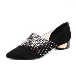 Dress Shoes Summer For Women Fashion Crystal Lace Womens Wedge Sandals Square Heel Pumps Sexy Ladies