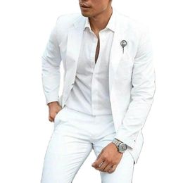 Men's Suits & Blazers VEIAI Fashion Summer White Linen Groom Tuxedos Wedding For 2Piece Men Slim Fit Costume Homme (Jacket Pants