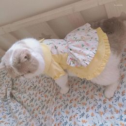 Dog Apparel Pet Clothing Floral Dress For Dogs Clothes Cat Small Flower Print Cute Spring Summer Yellow Fashion Yorkshire Accessories