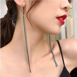 Hoop Earrings JZTOP Brand Green Crystal For Women Fashion Long Tassel Earring Luxury Ladies Hyperbolic Basketball Hoops