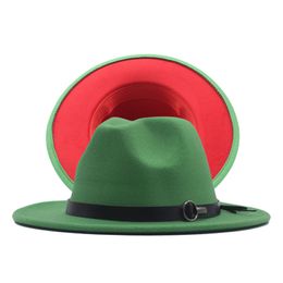 Two-colors Fedora Hats with Belt Men Wide Brim Jazz Panama Felt Cap Elegant Women Party Church Top Hat Fedoras Dropshipping