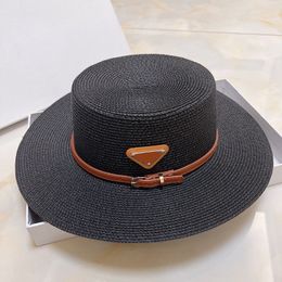Wide Brim Straw Bucket Caps Hats Fedora for Mens Womens Designer Sun Protection Spring Summer Fall Beach Vacation Getaway Flat Top Headwear with Brown Ribbon Black