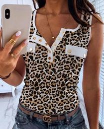 Women's Tanks Top Women Summer Fashion Cheetah Print Buttoned Casual Round Neck Sleeveless Daily Tank Y2K Clothes