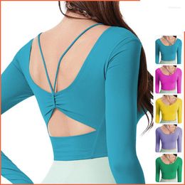 Active Shirts Backless Beauty Back Sports Long Sleeve T-Shirts Fitness With Chest Pads Women Sportswear Gym Workout Runing Clothing