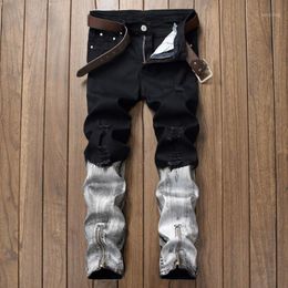 Men's Jeans Mens Fashion Hip Hop Slim Denim Joggers Street Style Zipper Design Pants - Size 30 (Black)