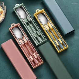 Dinnerware Sets 304 Stainless Steel Chopsticks Fork Spoon Cutlery Set Children's Travel Tableware Portable Kitchen Utensils With Box