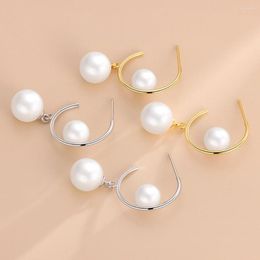 Stud Earrings WPB S925 Sterling Silver C Shape Double Pearl Women K Gold Plated Luxury Jewelry Gifts Party Prom Banquet