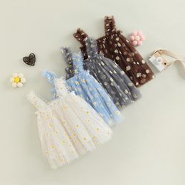 Girl Dresses 2023 0-5Y Toddler Girls Princess Dress Daisy Pattern Summer Sleeveless Sqaure Collar Tulle Tutu For Party