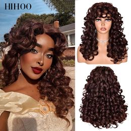 Copper Ginger Short Curly Synthetic Wigs for Women Red Brown Natural Wave Wigs with Bangs Heat Resistant Cosplay Hair HIHOO Hairfactory dire