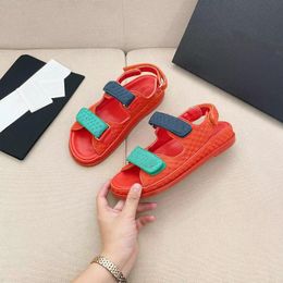 23 White Black Red Sandals Leather Mules Slides Strap Flats Printed Dad Sandals Hook and loop beach shoes imported sheepskin lining size 35-42