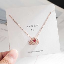 Pendant Necklaces S925 Sterling Silver Crown Pendant Necklace Full of Diamonds Woman's Personality Smart Romantic Queen Ins Jewelry GiftL230315