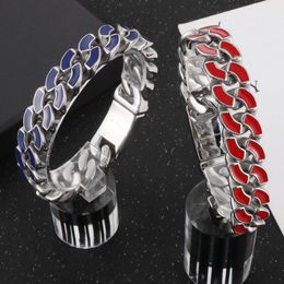 16mm Punk Hiphop Rap Rap Link Chain Bracelet Blue Red Colour Dripping Oil Bracelet Men Trends Nightclub Party Curb Cuban Bracelet Jewellery