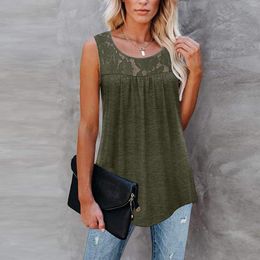 Women's Tanks Summer Lace Tank Tops For Womens O-Neck Sleeveless Ruffle Loose Tunic Streetwear Ladies Teens Clothes Chaleco