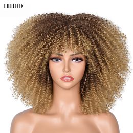 14 Short Hair Afro Kinky Curly Wigs With Bangs For Black Women African Synthetic Cosplay Wigs High Temperature Natural Dailyfa