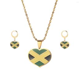 Necklace Earrings Set Jamaica Heart Map National Flag Pendant Necklaces Jewelry Jamaican Gifts