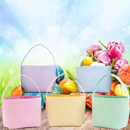 Wholesale Striped Easter Basket Festive Seersucker Plaid Candy Gift Bucket Kid Toy Storage Bag Portable Food Baskets RRA