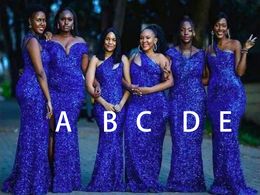 Bridesmaid Dresses Royal Blue For Weddings Prom Party Gown Formal Mermaid Trumpet V-Neck Sleeveless Zipper Lace Up New Sequined Custom Plus Size