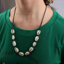 Choker 2023 Arrival Adjustable Length Multi-Functional Necklace Brown And Black Cord Beads Bohemain Handmade Shell