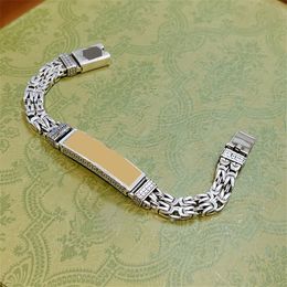 Oblong Plate Charm Bracelets Adult Complicated Dedicate Lines Bracelet Double Silver Chain Unisex Bracelets