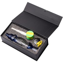Headshop214 NC036 Glass Bong Dab Rig Smoking Pipe Box Set 14mm Titanium Quartz Ceramic Nail Clip Wax Dish About 6.1 Inches Bubbler Spill-Proof Glass Water Pipes