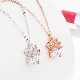Pendant Necklaces S925 Sterling Silver Zodiac Cute Little Mouse Full Diamond Pendant Necklace Women's Single Diamond Animal Series Jewelry GiftL230315