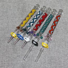 wholesale hookahs 10mm mini nectar dab straw pipe glass water smoking nectar dabs with titanium tips quartz tip oil burner glass carb caps