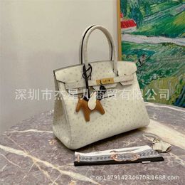 Bag Pure Platinum Designer Hand-stitched Women's Portable Women's Bk25bk30 South Africa Ostrich Skin 3c Wool White