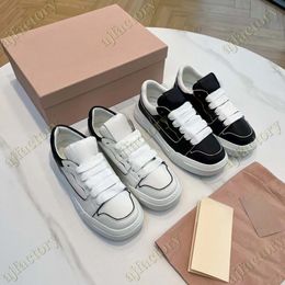 2022 Miu family branded Women Casual shoes White Black platform sole thick bottom leather sneakers EUR 35-40