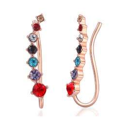 Shiny Cubic Zirconia Earrings Back Long Ear Hook Clip On Ear Cuff Tragus Cartilage Fake Piercing Jewelry Women Accessories