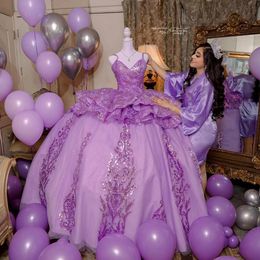 Vestido Lavender Sequins Quinceanera Dresses 2023 Spaghetti Straps Sweet 16 Corset Dress vestidos de XV anos Ball Prom Gown