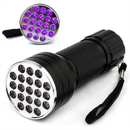 New Ultra Violet Black light 21 LED Flashlight UV Torch Lamp Light Mini Aluminium Portable UV Flashlight