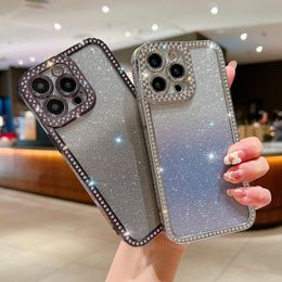 Luxury Gradient Glitter Rhinestones Diamond Cases Camera Protection Silicone Plating Shockproof Cover For iPhone 14 13 12 11 Pro Max 14 Plus