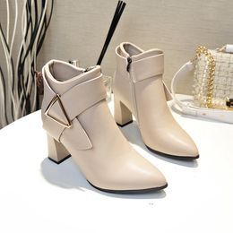 Boots Women's High Heels Short Boots Spring Autumn Belt Buckle Ankle Boots Female Bottes High Top Leather Shoes Waterproof Woman Pumps 230314