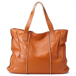 Duffel Bags Genuine Leather Handbags Large Capacity Women Shoulder Bag Retro Tote Purse High Quality Hobos Brown Travel Shopping