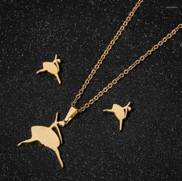 Necklace Earrings Set Dancing Ballet Women Girl Stud Earring Fashion Ballerina Necklaces Gold Colour Stainless Steel Party Jewellery