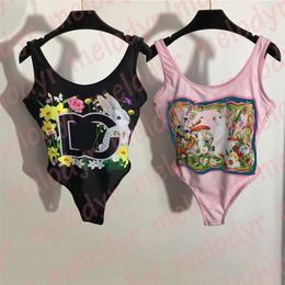 Women Fashion Swimwear Textile Rabbit Print Pad One Piece Swimsuit Summer Outdoor Swimming Suit