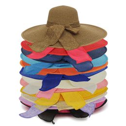 Wide Brim Hats Women Broad Beach Hat Bowknot Summer Sun Foldable Straw