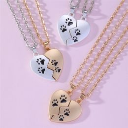 2pcs /set Lovers Dog Paw Heart Woman Necklace Jewelry Designer Splicing Mens Necklace South American Silver Gold Plated Pendant Man Necklaces Fashion Jewelry Gift