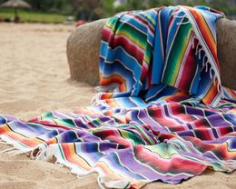 Custom Mexican Blanket Cotton Beach Towel Party Table Flag Rainbow Tablecloth Colorful Falsa Serape Park Patio Outdoor Camping Blanket Soft Woven Saddle Car Travel
