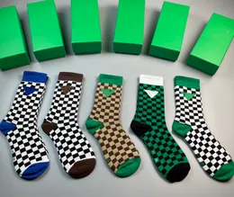Green Brown Chessboard Grid Letter Socks High-Profile Figure Ins Trendy Triangle Mark Plaid Tube Socks Women