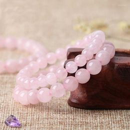 Charm Bracelets 2023 Pink Rose Powder Crystal Quartz Natural Stone Pendant Bracelet Elastic Rope Pulse Jewellery Beads Yoga Leisure