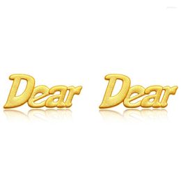 Stud Earrings Pure 24K Yellow Gold Women 999 DEAR