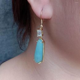 Dangle Earrings YYGEM 925 Silver Gold Plated Natural Blue Aquamarine Hook Drop Women Jewelry